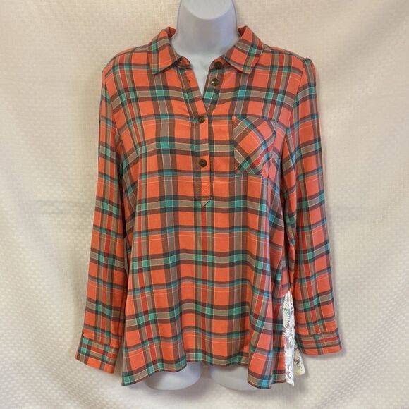 Matilda Jane Flannel Small Button Half Up Blouse Shirt Plaid Women’s - Picture 1 of 7